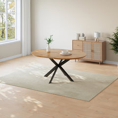 Extendable Dining Table, Oval MDF Top, Black Steel Cross Legs, Yellow