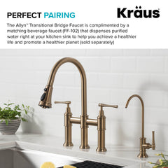 Bridge Kitchen Faucet, Allyn, Pull-Down Sprayer, 2 Lever Handles, Brushed Gold