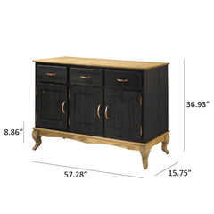 Buffet Cabinet, Solid Pine Wood, 3 Doors, 3 Drawers, Black Wax Finish