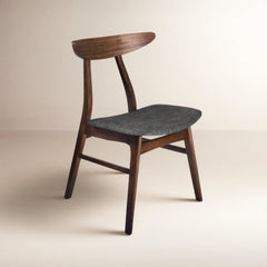 Side Chairs, Set of 2, Gray Fabric Seat, Walnut Rubberwood Frame
