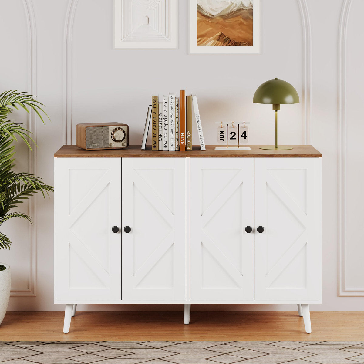 4-Door Accent Cabinet, Manufactured Wood, Distressed Rustic Finish