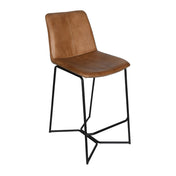 Counter Stool, 25 Inch Seat Height, Taupe Leather, Black Iron Frame