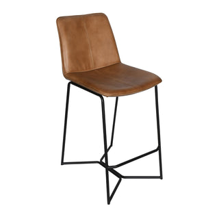 Counter Stool, 25 Inch Seat Height, Taupe Leather, Black Iron Frame