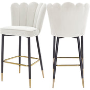 Bar Stools, Set of 2, Cream Velvet, Black Iron Frame