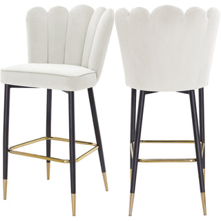 Bar Stools, Set of 2, Cream Velvet, Black Iron Frame