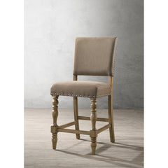 Counter Height Dining Chairs, Set of 2, Khaki Microfiber, Driftwood Finish