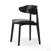 Side Chair, Solid Ash Frame, Genuine Leather Seat, Black