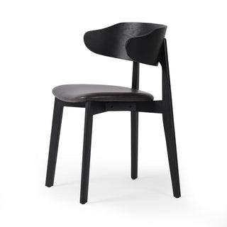 Side Chair, Solid Ash Frame, Genuine Leather Seat, Black