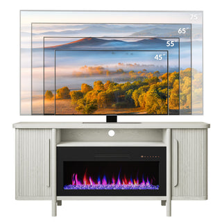 Electric Fireplace TV Stand, Fits TVs up to 75 Inches, White Sand