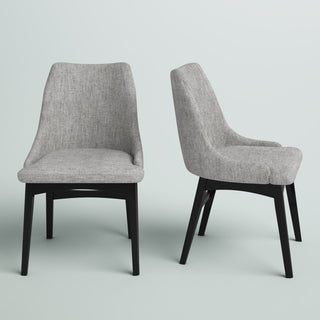 Side Chairs, Set of 2, Gray Polyester Blend, Black Solid Wood Legs