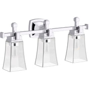 Armed Sconce, Riff, Three-Light, Clear Glass Shades, Polished Chrome
