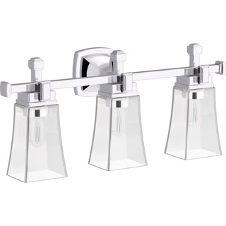 Armed Sconce, Riff, Three-Light, Clear Glass Shades, Polished Chrome