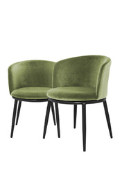 Armchairs, Set of 2, Light Green Cotton Polyester Upholstery, Black Metal Legs