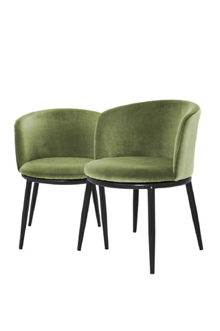 Armchairs, Set of 2, Light Green Cotton Polyester Upholstery, Black Metal Legs