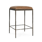 Counter Stool, Chestnut Brown Leather Seat, Four Legs, Footrest