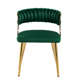 Dining Armchairs, Set of 4, Dark Green Velvet, Golden Metal Legs