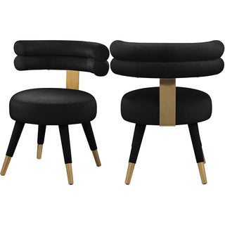 Side Chairs, Set of 2, Black Velvet, Tufted Back, Metal Legs