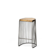 Bar Stool, Backless, Solid Mango Wood Seat, Black Metal Frame, Brown