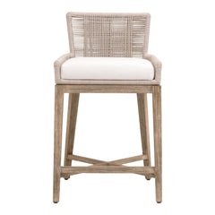 Counter Stool, Solid Mahogany Frame, Rope Back, Upholstered Seat