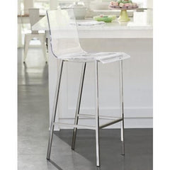Low Back Stool, Steel Frame, Clear Plastic Acrylic Seat, Clear and Silver