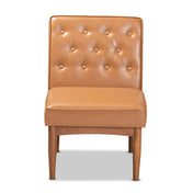 Dining Side Chair, Tufted Faux Leather, Walnut Brown Wood Legs