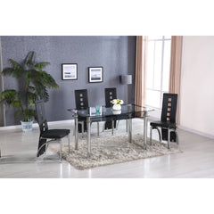 Side Chair, Black Faux Leather Upholstery, Black Metal Legs