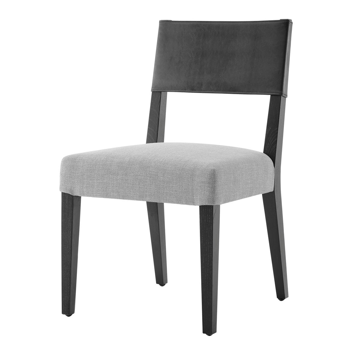 Side Chairs, Set of 2, Black and Gray Upholstered, Black Solid Wood Legs