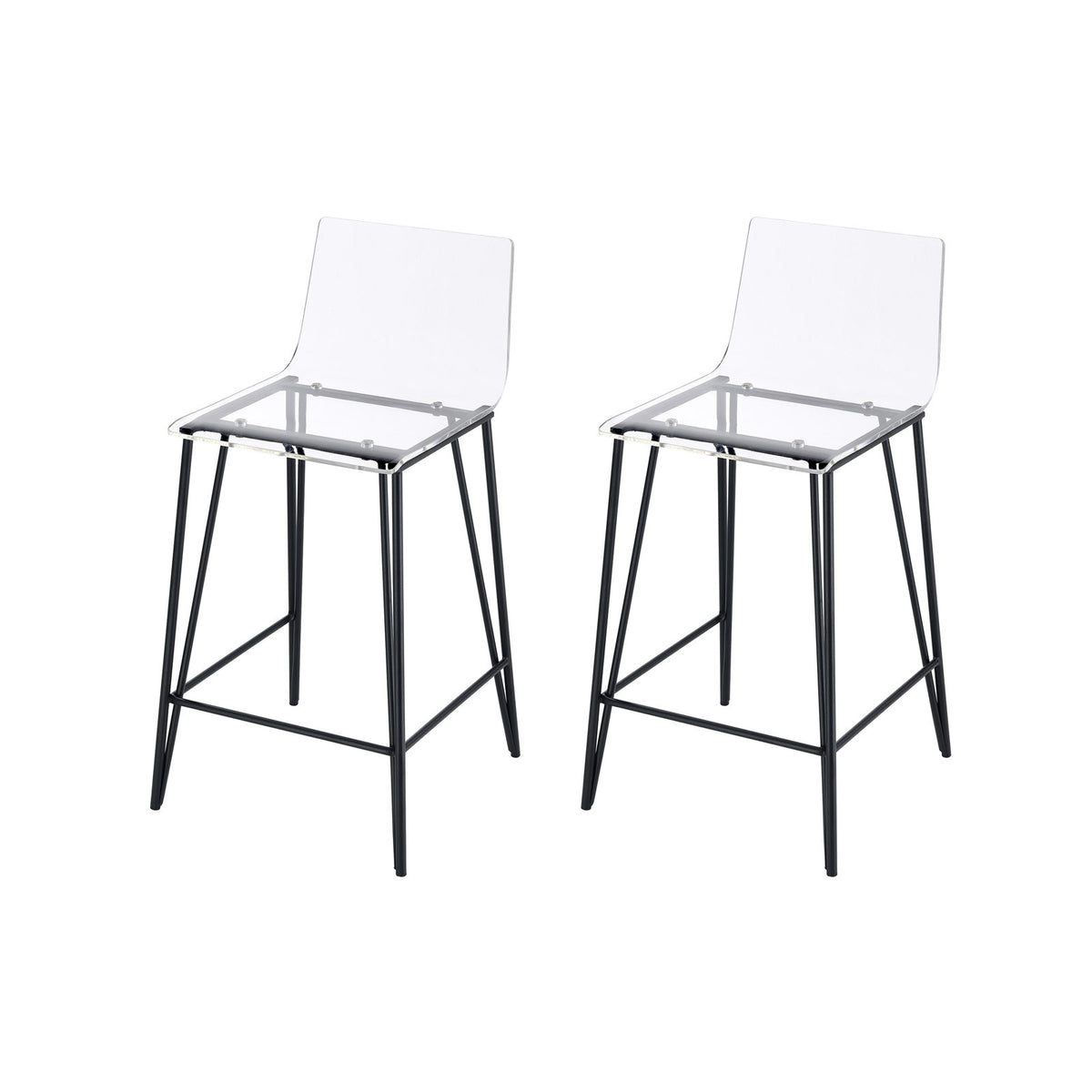 Acrylic Stools, Set of 2, Clear Seat, Steel Frame