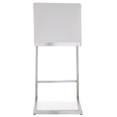 Counter Stools, Set of 2, Stainless Steel Frame, White Faux Leather, Silver