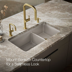 Undermount Kitchen Sink, Cairn, Double Basin, Matte Taupe