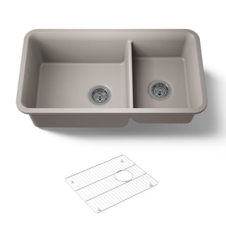 Undermount Kitchen Sink, Cairn, Double Basin, Matte Taupe