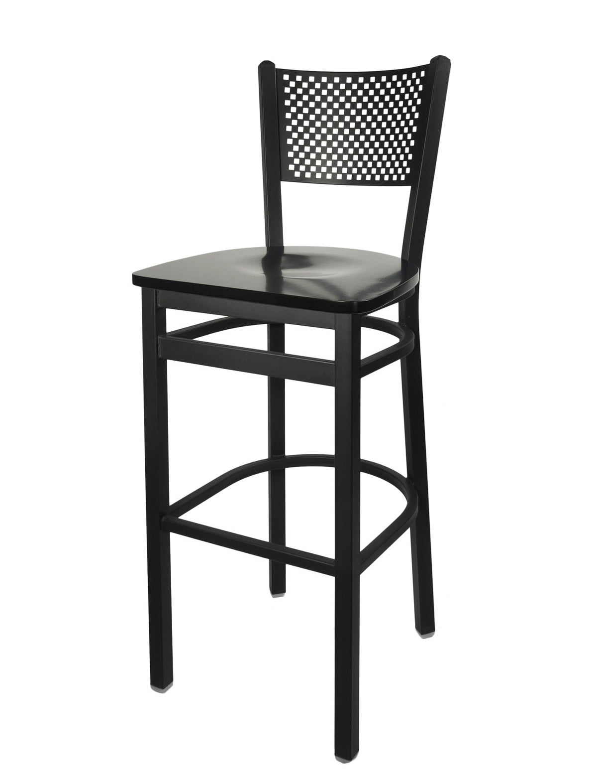 Barstool, 30.5 In. Seat Height, Black Wood Seat, Black Metal Frame