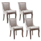Side Chairs, Set of 4, Beige Linen Upholstery, Brown Wood Legs, Nailhead Trim