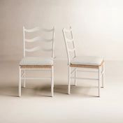 Side Chairs, Set of 2, Brown Upholstery, White Solid Wood Legs