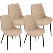 Dining Chairs, Set of 4, Beige Faux Leather, Matte Black Iron Legs