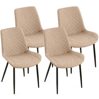 Dining Chairs, Set of 4, Beige Faux Leather, Matte Black Iron Legs