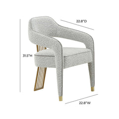 Side Chair, Art Deco Style, Gray Upholstery, Gold Stainless Steel Base