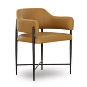 Dining Armchair, Tan Faux Leather, Black Iron Legs