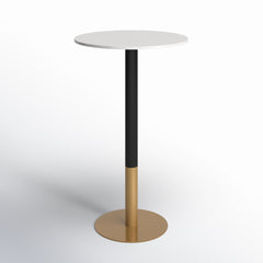 Counter Height Dining Table, Round Faux Marble Top, White, Gold Steel Pedestal Base