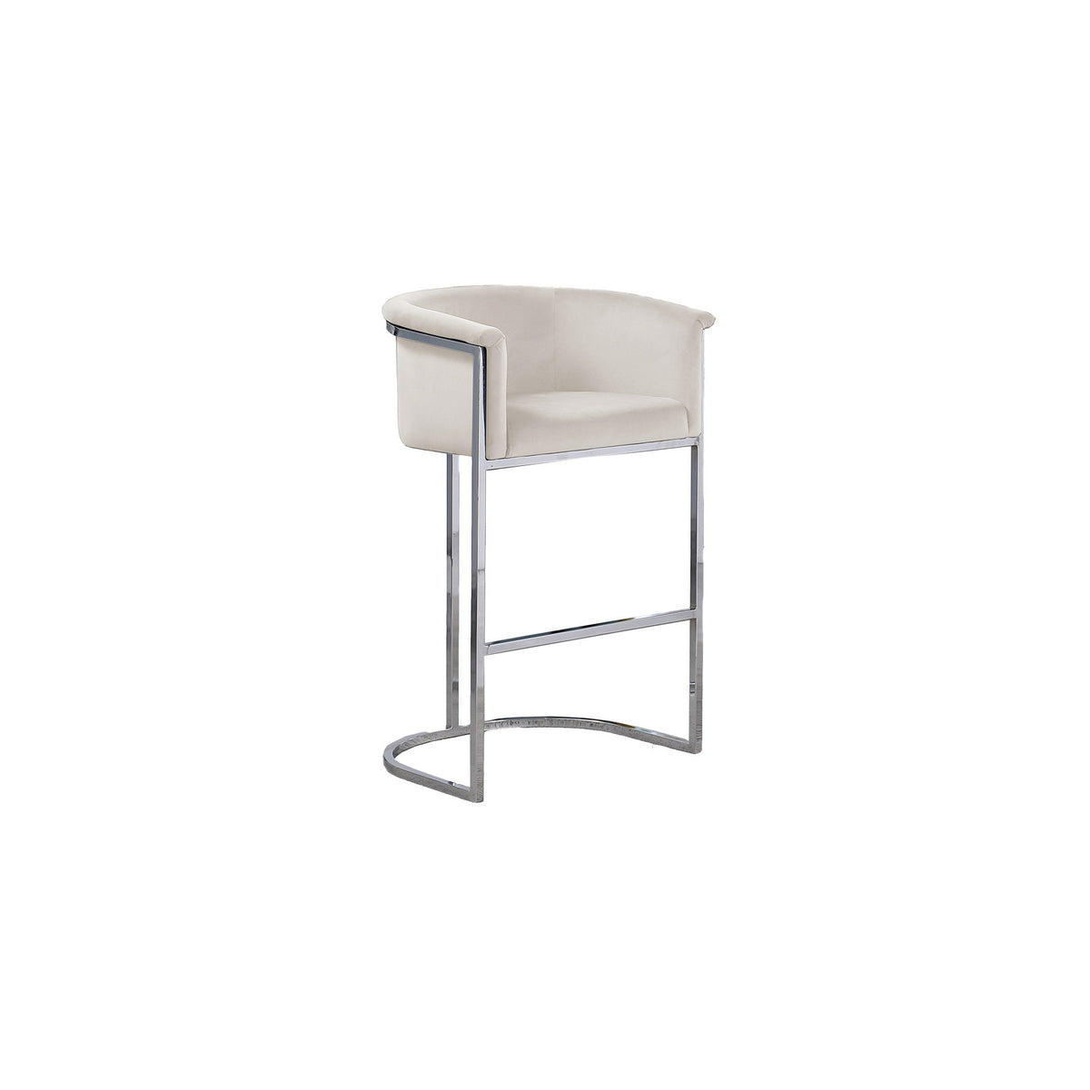 Counter Height Stool, Cream Velvet Seat, Chrome Iron Frame, Sled Legs