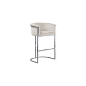 Counter Height Stool, Cream Velvet Seat, Chrome Iron Frame, Sled Legs