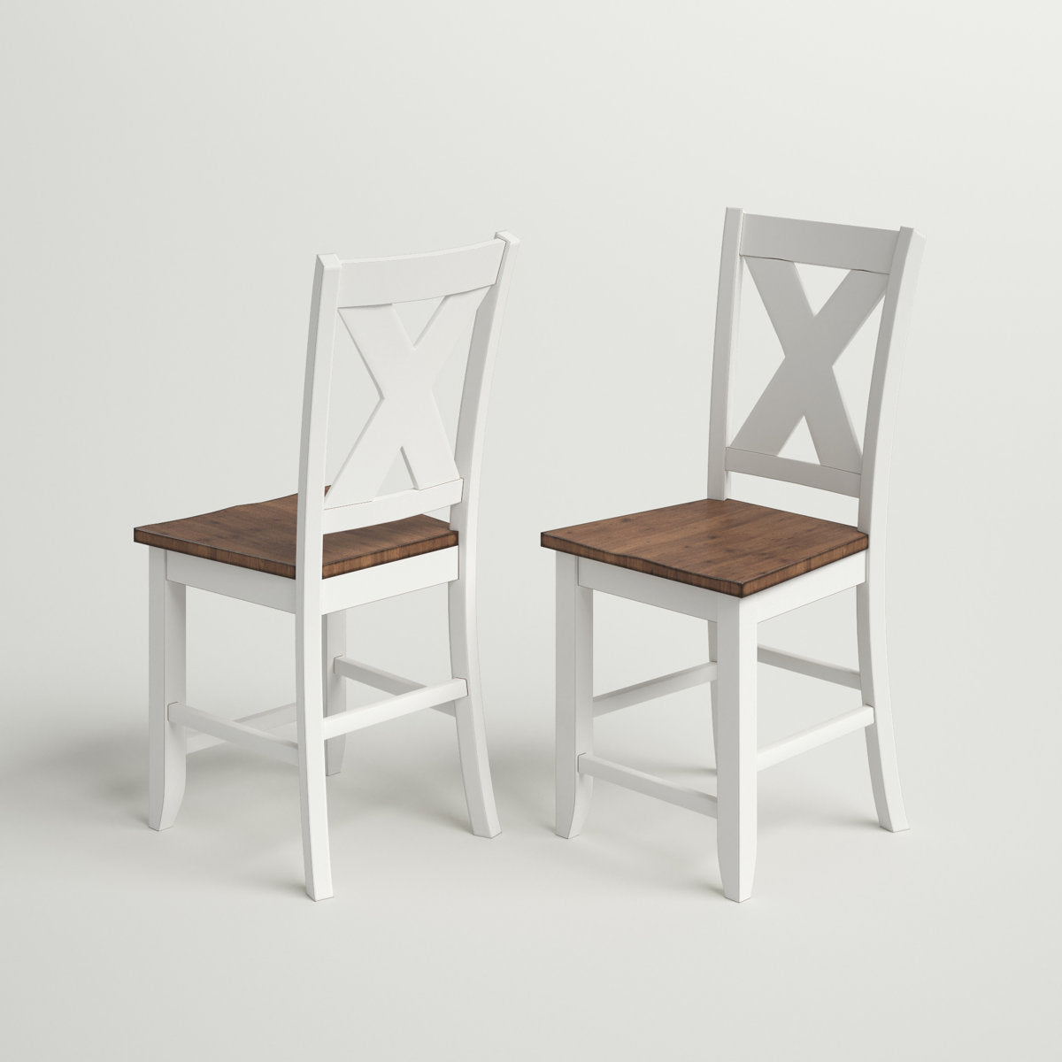 Bar Stool, Solid Wood, 41.5 Inch Tall, White Distressed Finish, X-Back
