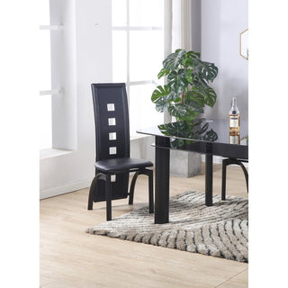 Side Chair, Black Faux Leather Upholstery, Black Metal Legs