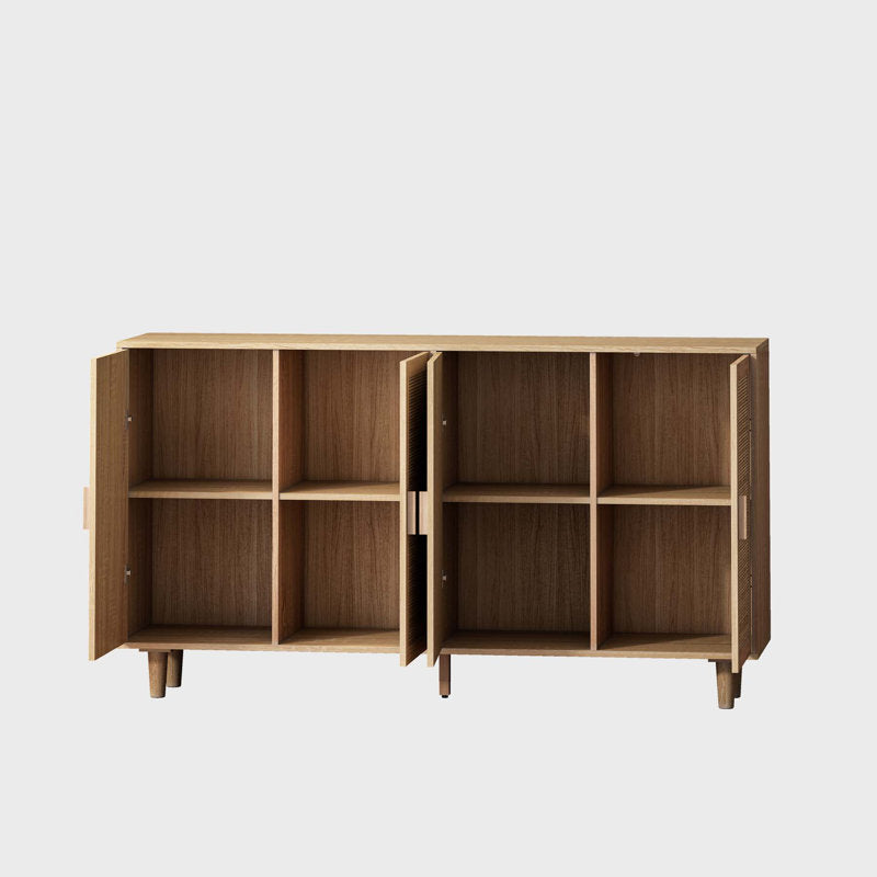 Sideboard, 4 Rattan Doors, Manufactured Wood, Natural, Solid Wood Legs
