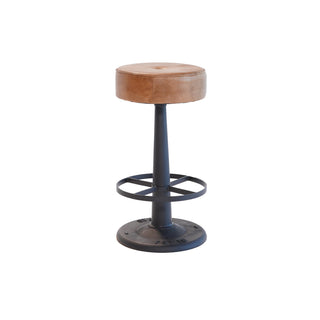 Counter Stool, Backless, Brown Genuine Leather Seat, 26 Inch Height