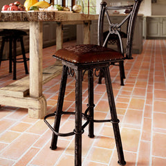 Swivel Bar Stool, 30-Inch Seat Height, Antique Brown Leather, Black Base