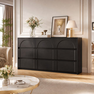 Sideboard, 9-Drawer, 63-Inch Wide MDF Cabinet, Black