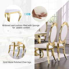 Side Chairs, Set of 2, White Faux Leather, Gold Stainless Steel Frame