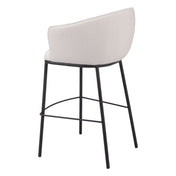 Bar Stool, 29.5 Inch Seat Height, Ivory Teddy Fabric Seat, Black Base