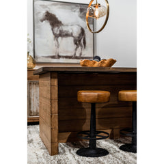 Counter Stool, Backless, Brown Genuine Leather Seat, 26 Inch Height